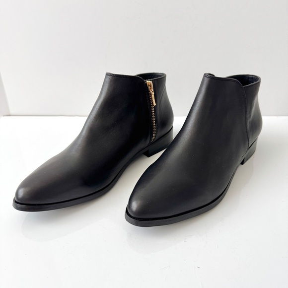 Nisolo Lana Black Leather Low Stacked Heel Booties Size 9.5 - Picture 1 of 9